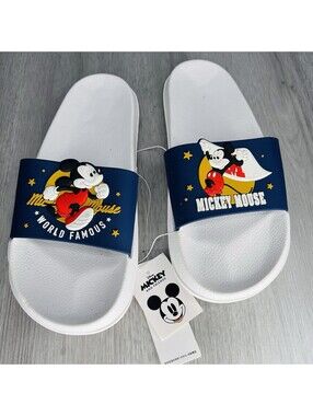 Mickey Mouse World Famous White And Blue Slides Men Slippers 41-42 Size 8